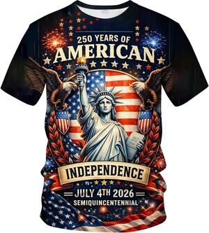 American 250th Anniversary Patriotic Graphic T-Shirt Red Medium July 4 2026 Tee